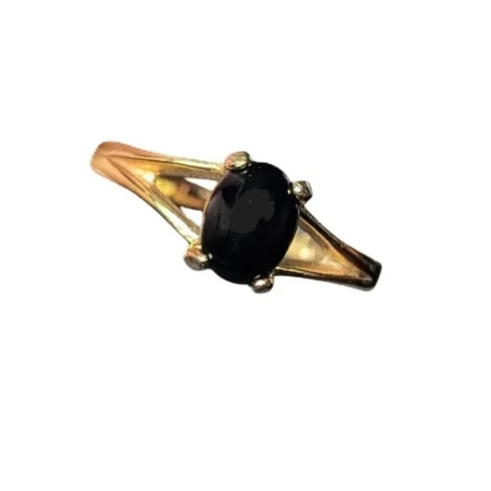 VTG Dainty Onyx 18KGE Gold‎ Ring Prong Faceted Stamped Estate Regency Victorian